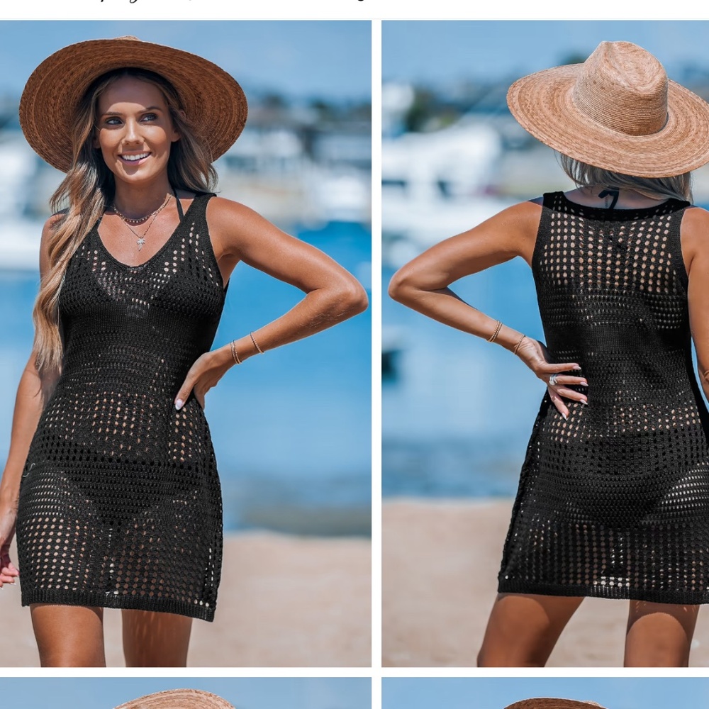Black Cutout Knit Sleeveless Mini Cover-Up (L)